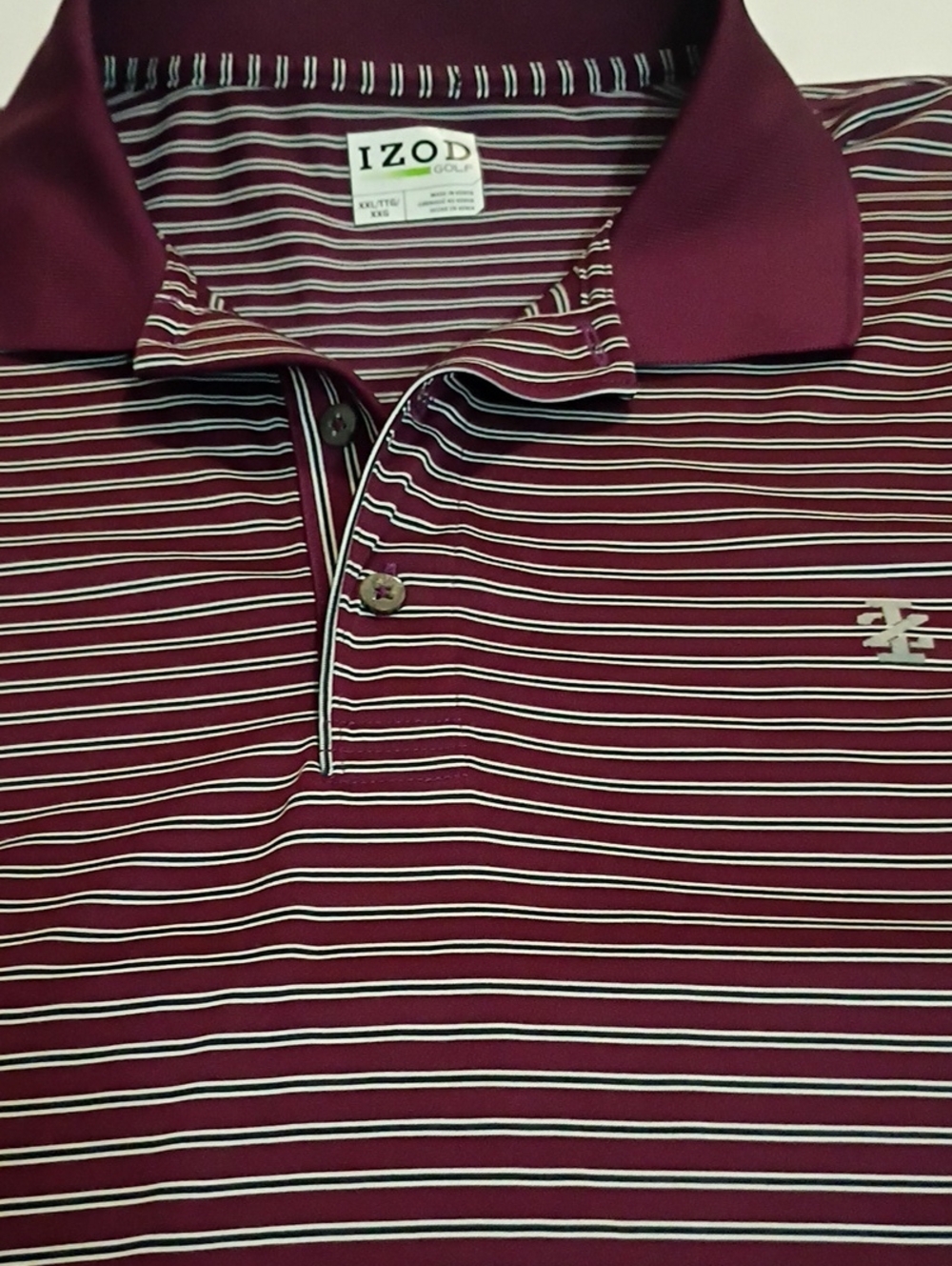 Izod Men’s Maroon Striped Polo with Contrast Collar